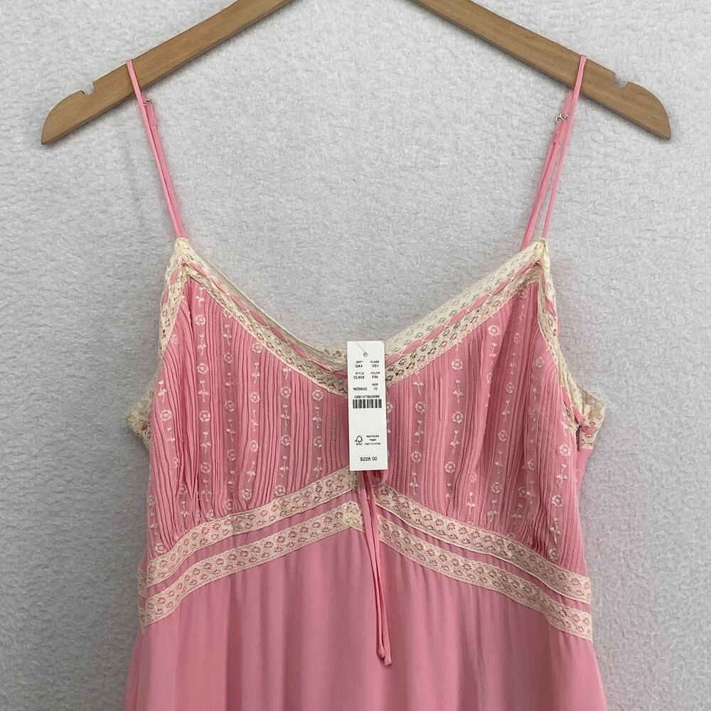 J.CREW Dress 10 Pintuck Lace Trim Slip Crepe de Chine Maxi Viscose Pink NEW - Picture 4 of 15